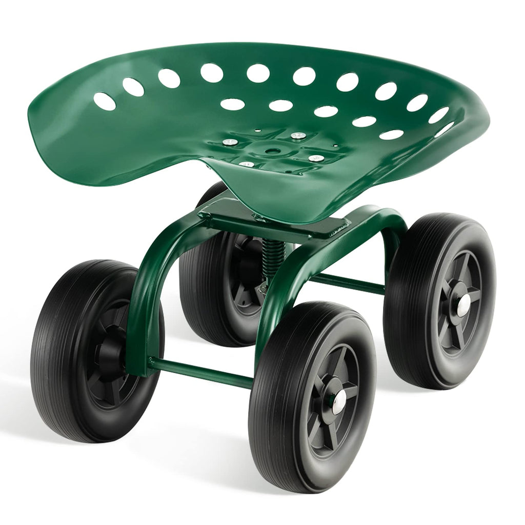 Toolsempire Garden Cart with Seat, Heavy-Duty Rolling Outdoor Wagon Scooter w/Height Adjustable & 360° Swivel Seat, Gardening Work Seat Stool, Patio Scooter on Wheels for Lawn Yard Planting (Green)