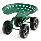 Toolsempire Garden Cart with Seat, Heavy-Duty Rolling Outdoor Wagon Scooter w/Height Adjustable & 360° Swivel Seat, Gardening Work Seat Stool, Patio Scooter on Wheels for Lawn Yard Planting (Green)