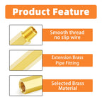 GASHER 2PCS 100mm Extension Brass Pipe Fitting, 3/8" NPT Female to 3/8" NPT Male Pipe Hex Bushing Adapter Converter Adapter