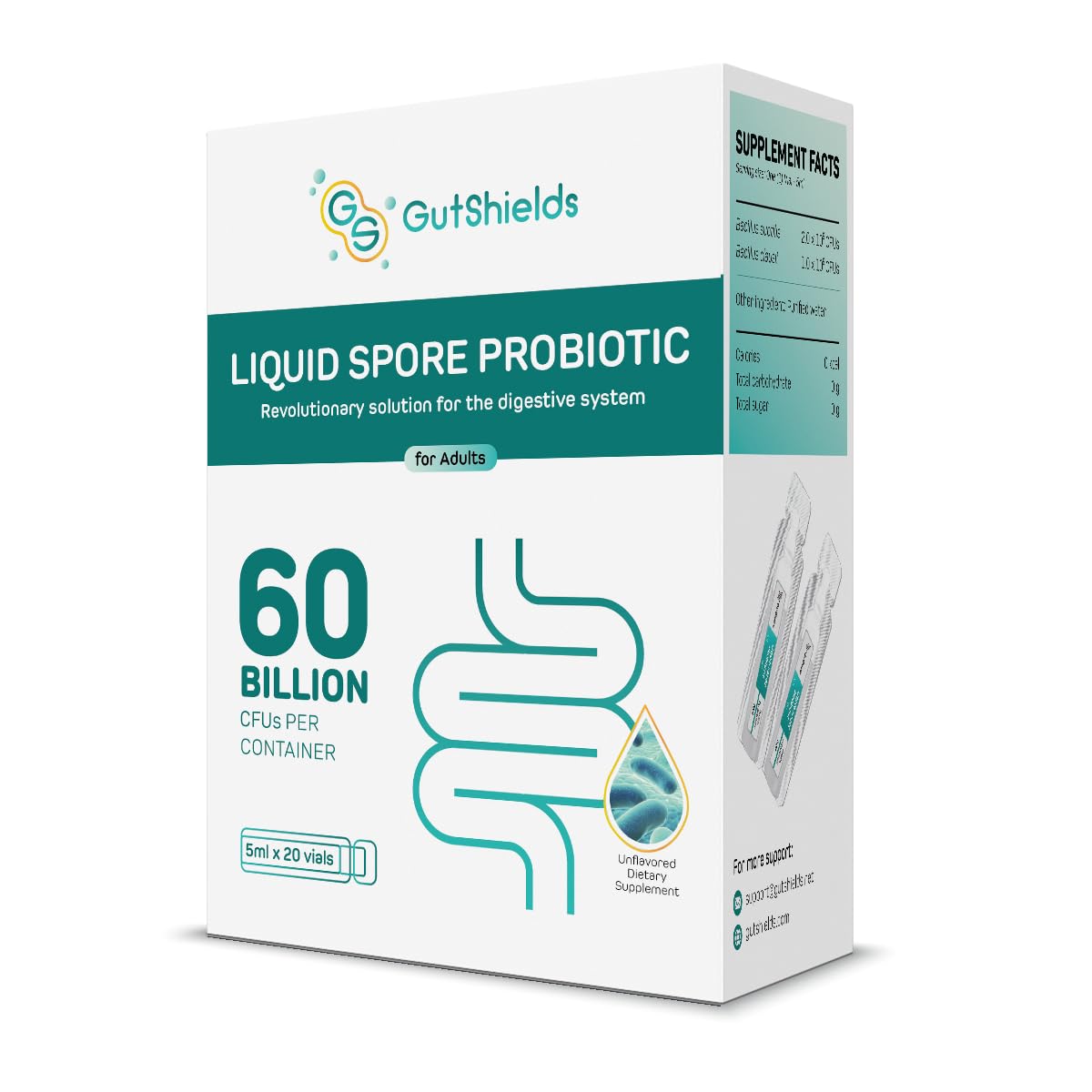 Gut Shields Liquid Spore Probiotic for Women, Men | Supports IBS, Gas, Bloating & Diarrhea | Improve digestive & immune system | 20 servings