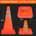TENKAIWICK 18 Inch 6 Pack Traffic Cones,Collapsible Safety Cones,Multi Purpose Pop-up Cones with Reflective Collar,Orange Cones for Parking lot, Driveway, Driving Training etc