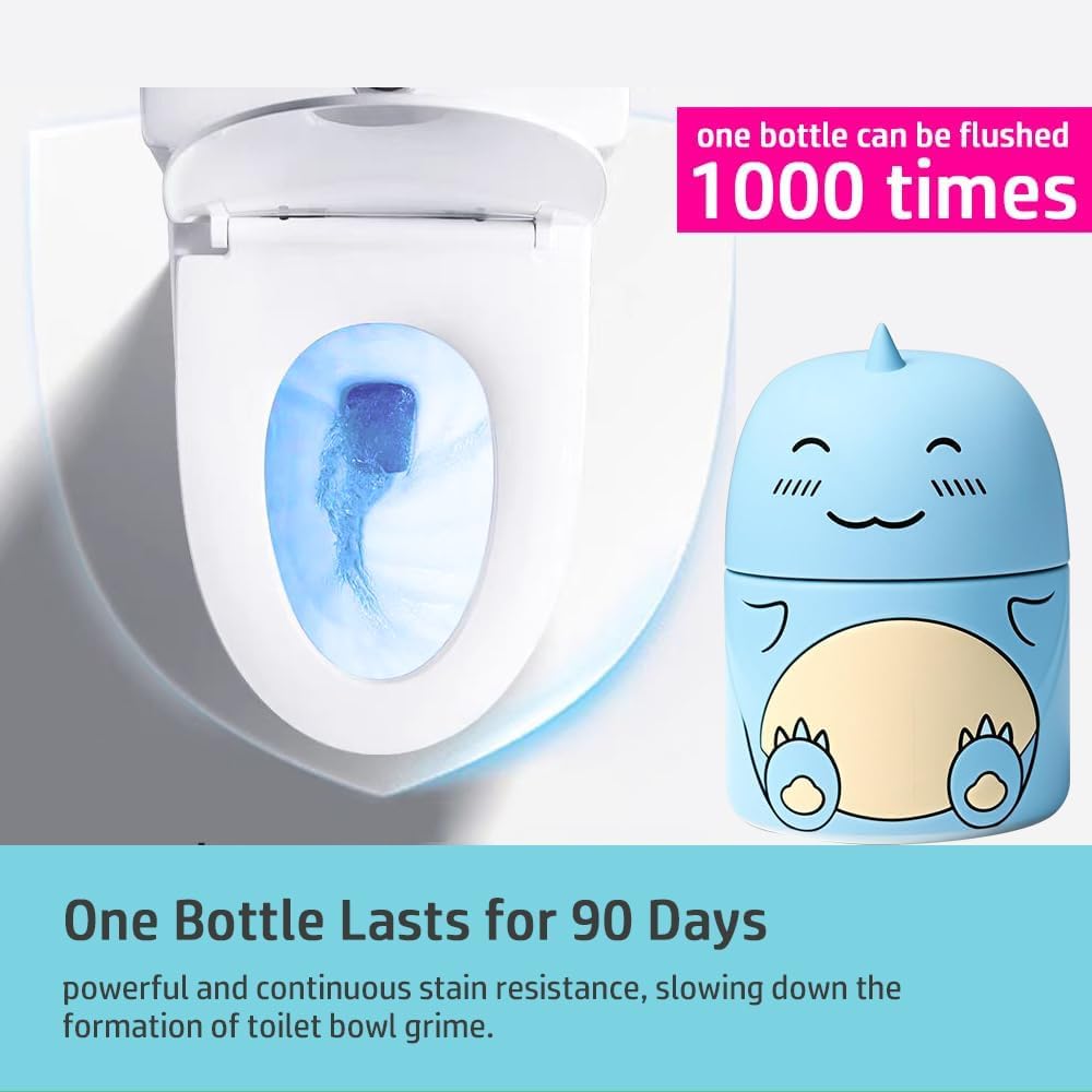 3 PCS Cute Dinosaur-Shaped Toilet Bowl Cleaner Bottle, Automatic Bathroom Toilet Tank Cleaner with Ocean Scent,Septic Toilet Bowl Tablets in Bottles, Automatic Long-Lasting Toilet Cleaner Bottle