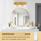 LKHF Brushed Gold Bathroom Light Fixtures, 3 Lights Bathroom Lighting Fixtures Over Mirror, Square Design & Rectangle Large Backplate, Modern Vanity Lighting Fixtures, for Living Room/Bedroom