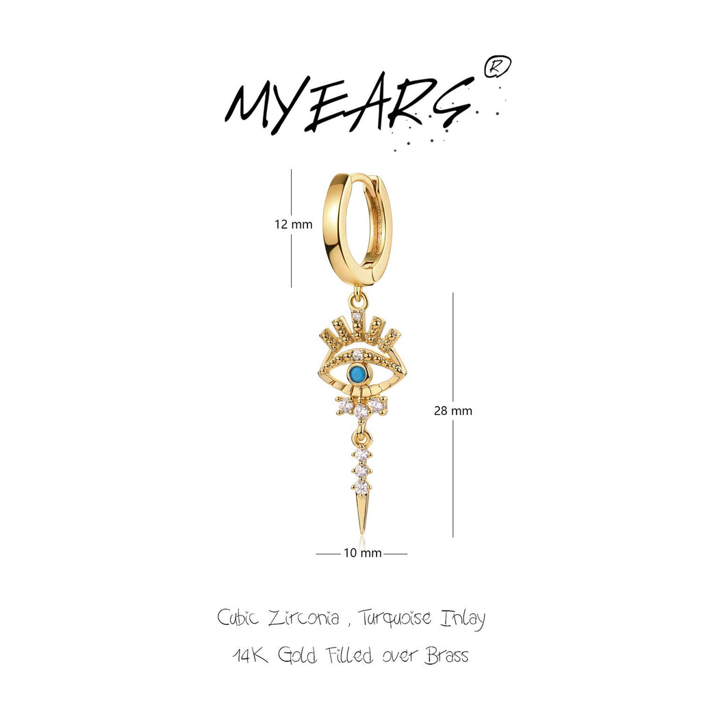 MYEARS Women Evil Eye Earrings Gold Huggie Hoop Link Spike Dangle Drop Turquoise Cubic Zirconia 14K Gold Plated Small Simple Hypoallergenic Everyday Protection Jewelry 1