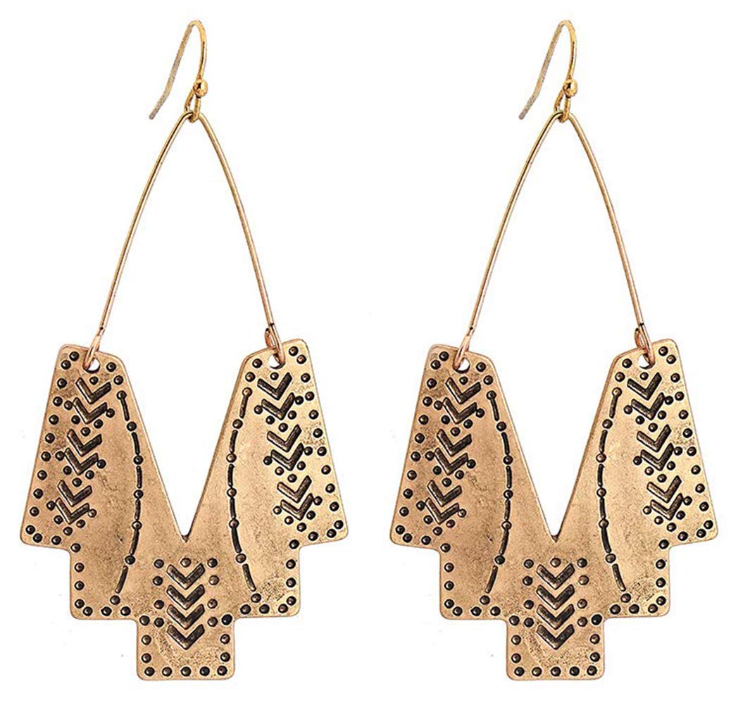 Zealmer Gold Geometric Earrings Statement Vintage Boho Ethnic Earrings Hollow Out Fan Shape Dangle Drop Earrings for Women Birthday Christmas Valentines Day Gift