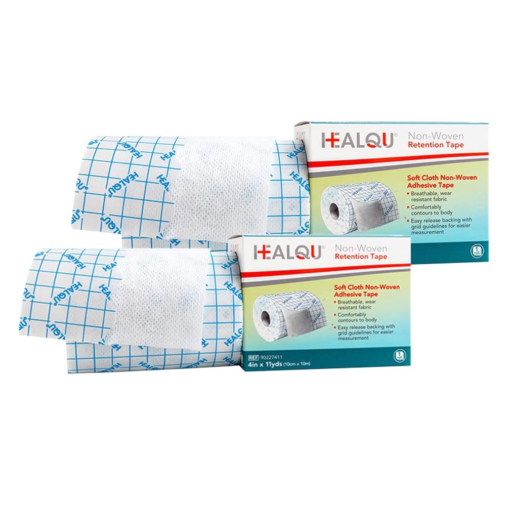 HEALQU Dressing Retention Tape, Non Woven Tape, 4in x 11yd 2 Rolls - Wound Dressing Tape Adhesive Cloth Tape Comfortable to The Body, with Easy Release Paper