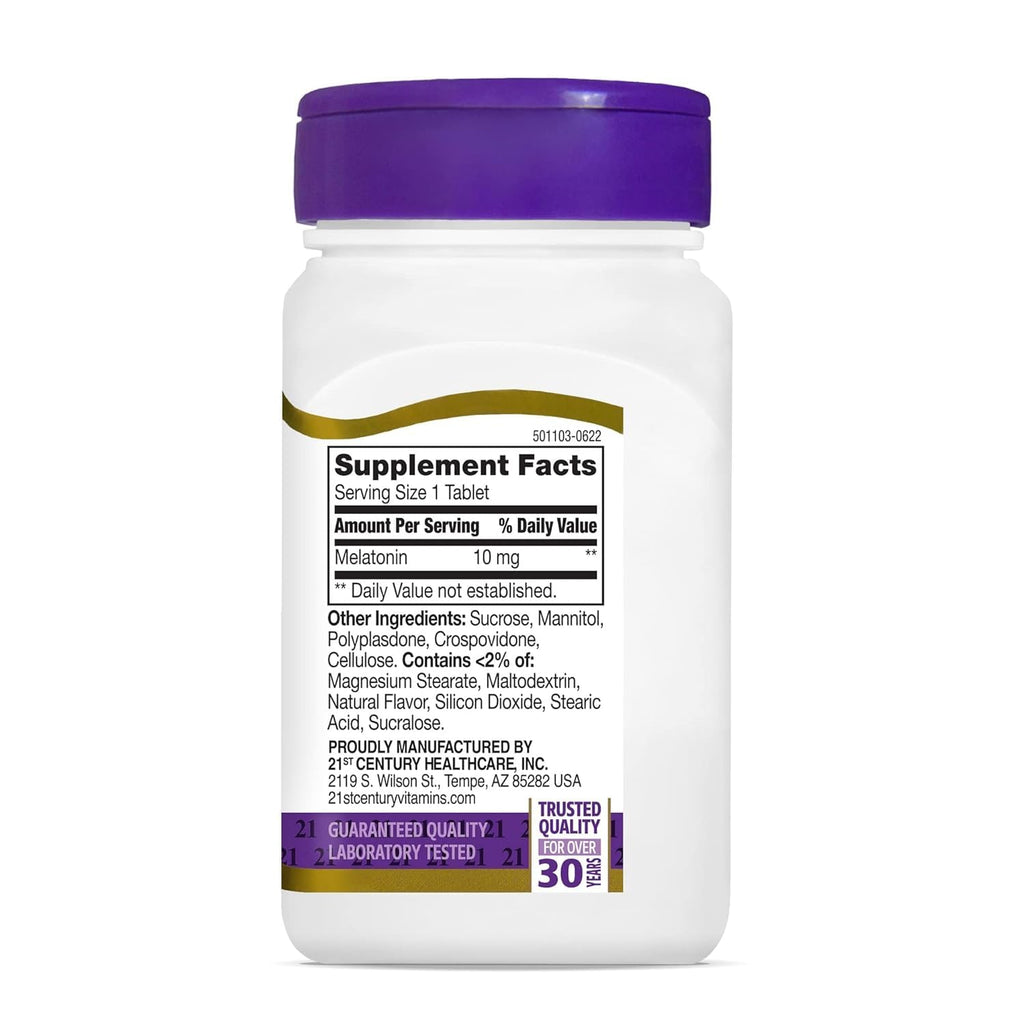 21st Century, Melatonin Quick Dissolve Tablets 10 mg, White, Cherry, 120 Count (Pack of 2)
