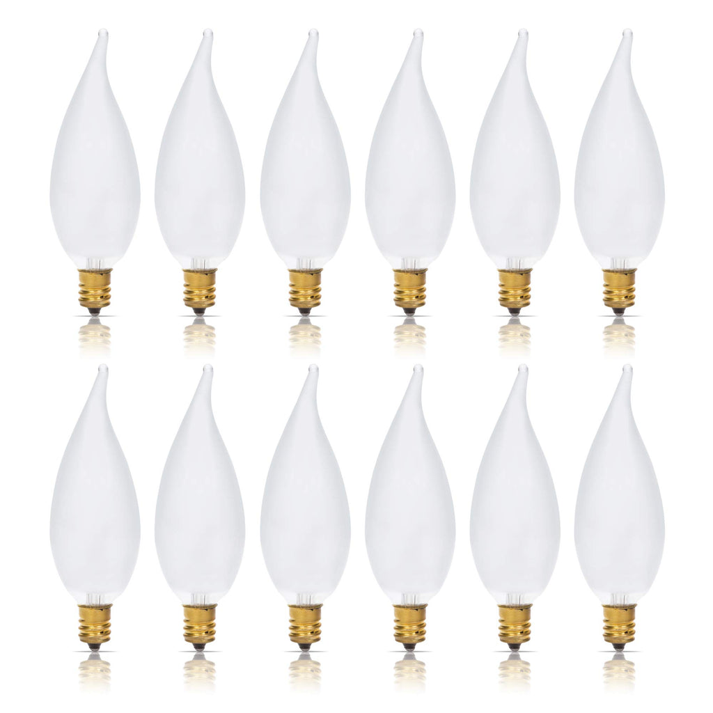 Simba Lighting Candelabra Flame Tip Frosted CA10 40W E12 Base (12 Pack) Decorative Incandescent Light Bulbs 120V for Chandeliers, Ceiling Fan Lights, Pendants, Wall Sconces, Dimmable, Warm White 2700K