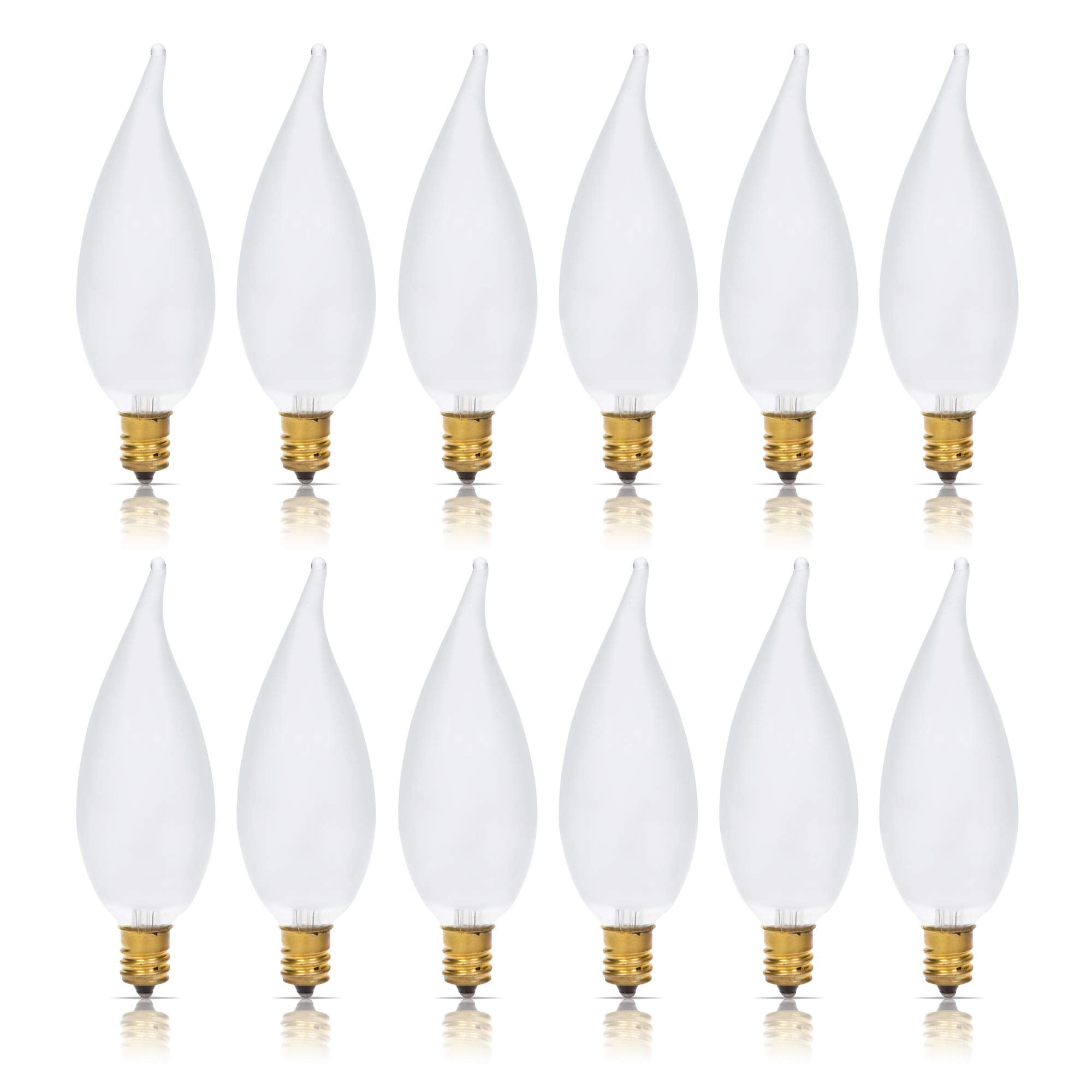 Simba Lighting Candelabra Flame Tip Frosted CA10 25W E12 Base (12 Pack) Decorative Incandescent Light Bulbs 120V for Chandeliers, Ceiling Fan Lights, Pendants, Wall Sconces, Dimmable, Warm White 2700K