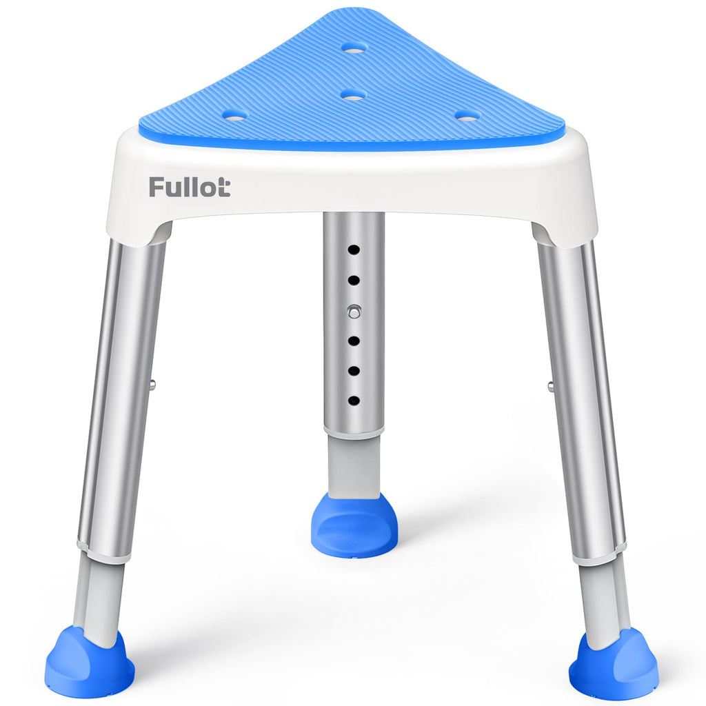 Space-Saving Triangular Shower Chair for Elderly and Disabled, 400 lbs Adjustable Shower Stool Seat with Stable-Bracing, Non-Slip Bathtub Chair, Tool-Free Assembly, Blue With Eva Pad
