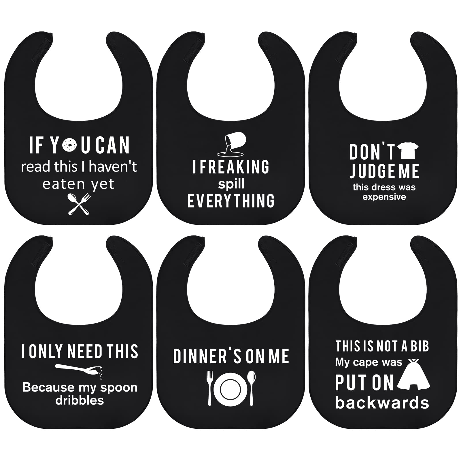 Eurzom 6 Pcs Adult Bibs for Women Men Washable Funny Adult Bibs Waterproof Clothing Protectors for Adults Elderly