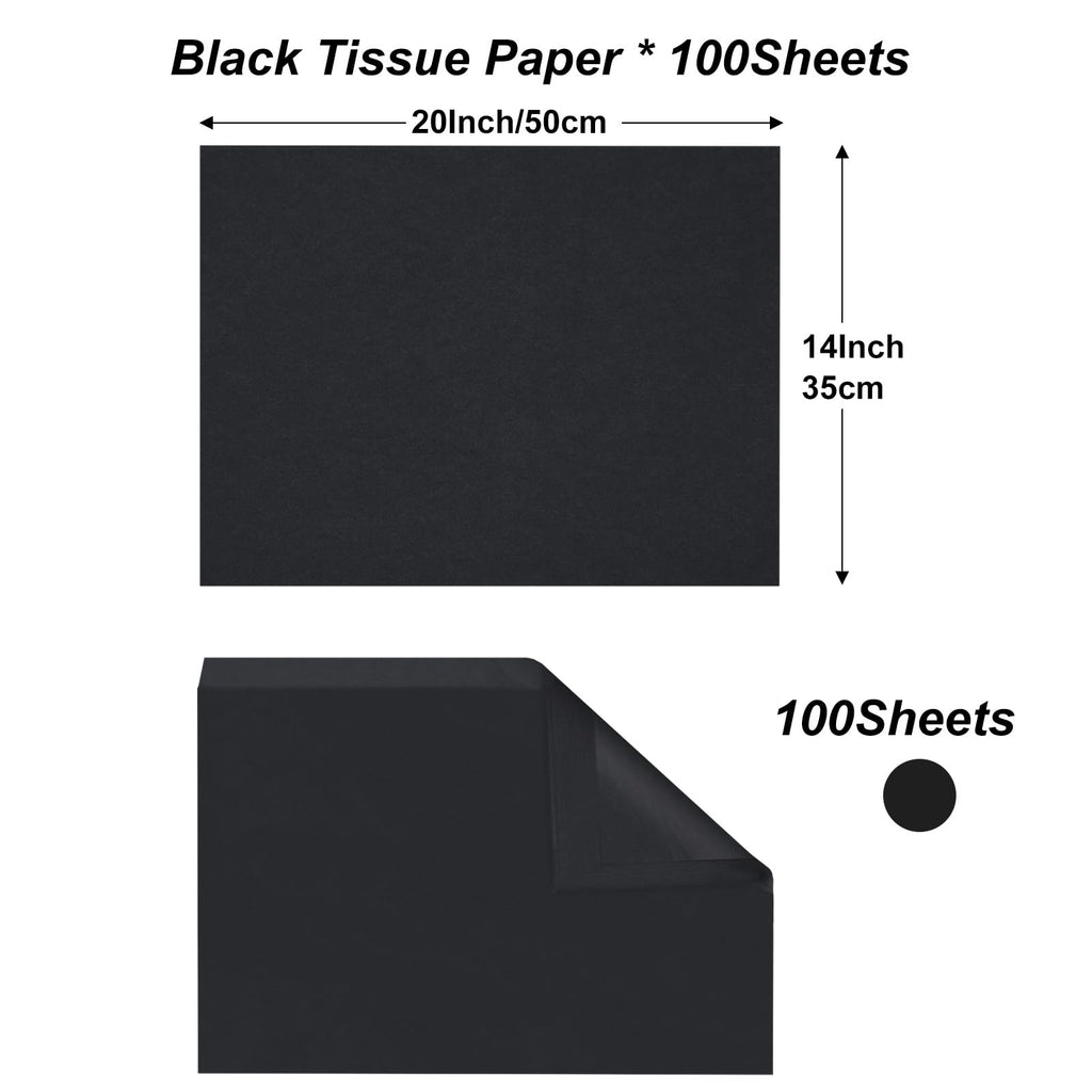 Jkopsnr 100 Sheets Black Tissue Paper 20x14 Inches Tissue Paper for Gift Bags Wrapping Tissue Paper Bulk for DIY Crafts Birthday Baby Shower Festival Holidays Decorative