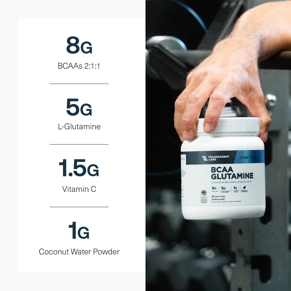 Transparent Labs BCAA Glutamine - 8000 Mg of BCAA Powder with L Glutamine for Post Workout Recovery, Muscle Growth, & Increased Endurance - 30 Servings, Tropical Punch