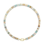 ROISE LADY Amazonite Natural Stone Beaded Necklaces for Women Boho Gemstone Bead Choker Summer Beach Vacation statement Trendy Charm Necklace