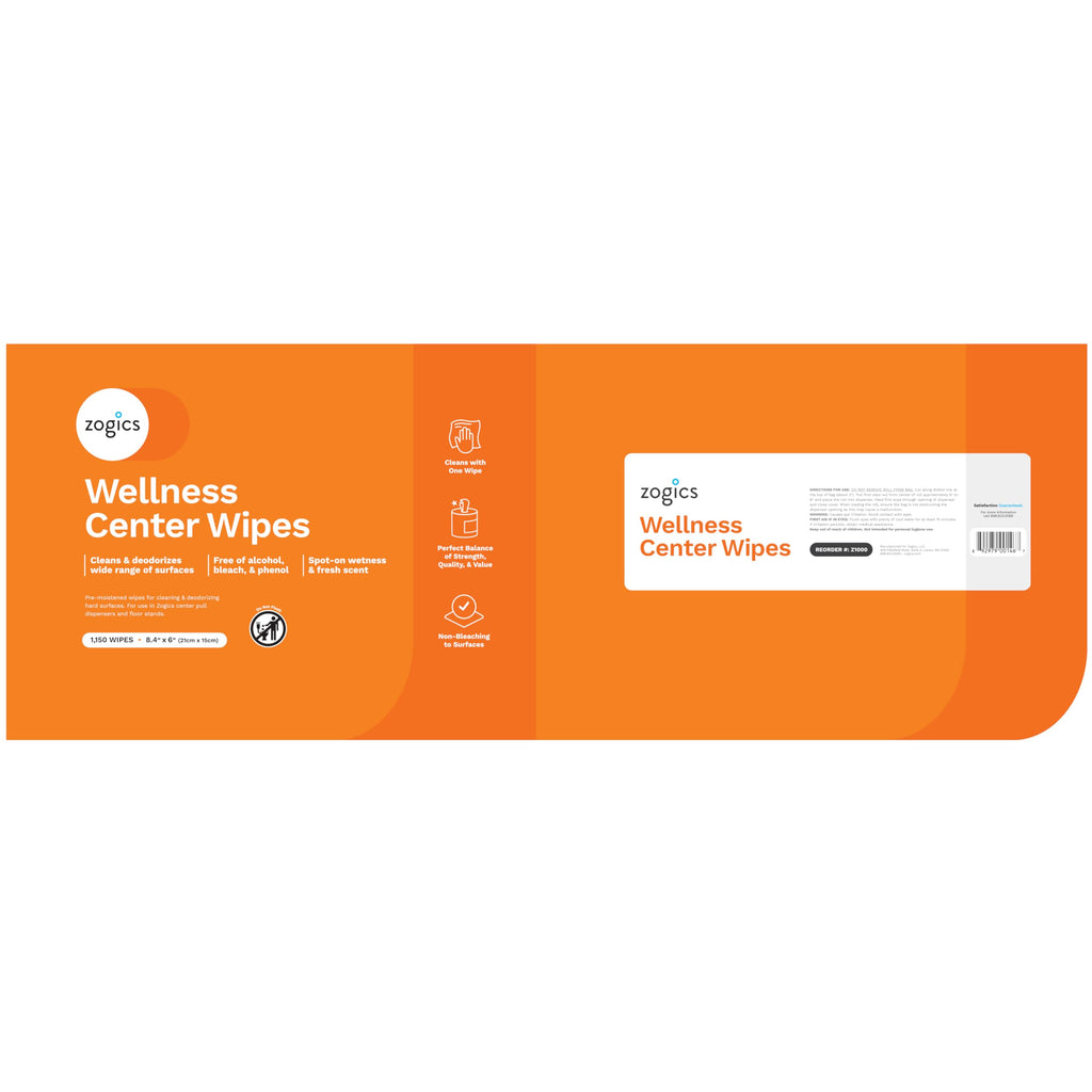 Zogics Wellness Center Cleaning Wipes – Gym Equipment Wipes for Cleaning Surfaces and Fitness Equipment, Durable and Safe Pre-Saturated Wet Wipes (2,300 Count, 2 Rolls of 1,150 Wipes)