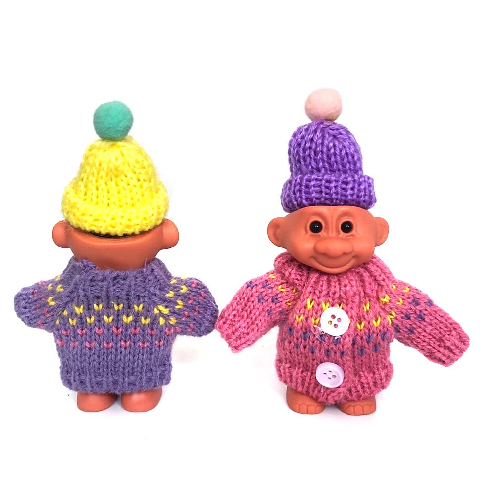 2 Pack Cute Troll Dolls Lighter Case Silicone Funny Mini Dolls Lighter Sleeve with Sweater &Hat for 3.2in Regular Lighter (Lighter not Included) (Purple & Pink)