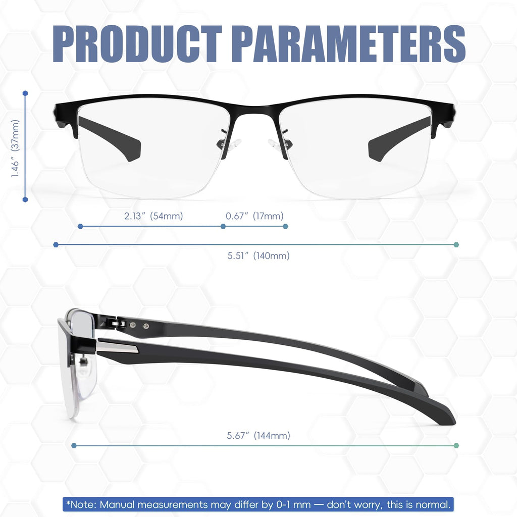 ZERPEET 2 Pack Men's Progressive Multifocal Reading Glasses,Half Rim Metal Frame TR90 Temples Blue Light Blocking Anti Eyestrain Multifocus Computer Readers,2.5x