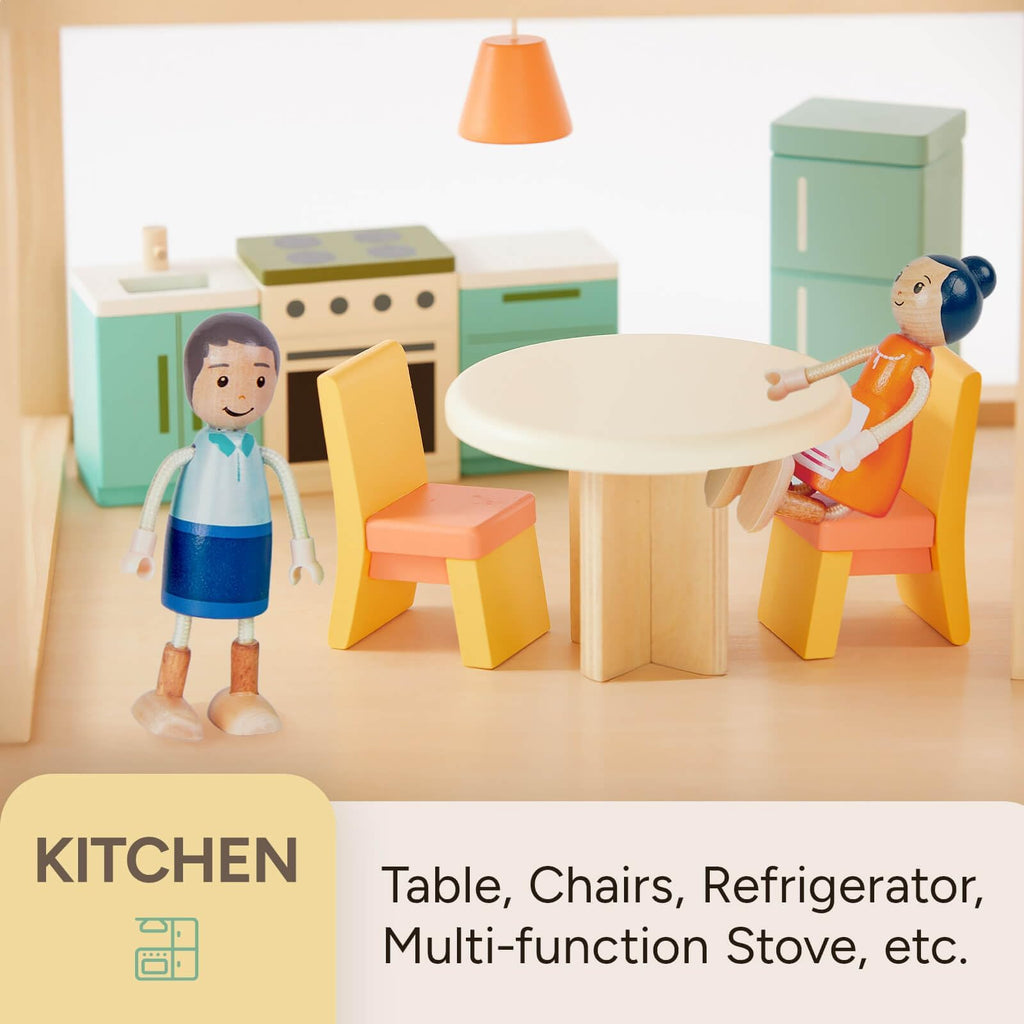 Giant bean 26 Pcs Large Wooden Dollhouse Furniture 5 Set for Kitchen, Living Room, Bedroom, Bathroom, Babyroom, Candy Dollhouse Accessories & Furniture Toy for Girls Boys Kids 3+