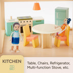 Giant bean 26 Pcs Large Wooden Dollhouse Furniture 5 Set for Kitchen, Living Room, Bedroom, Bathroom, Babyroom, Candy Dollhouse Accessories & Furniture Toy for Girls Boys Kids 3+