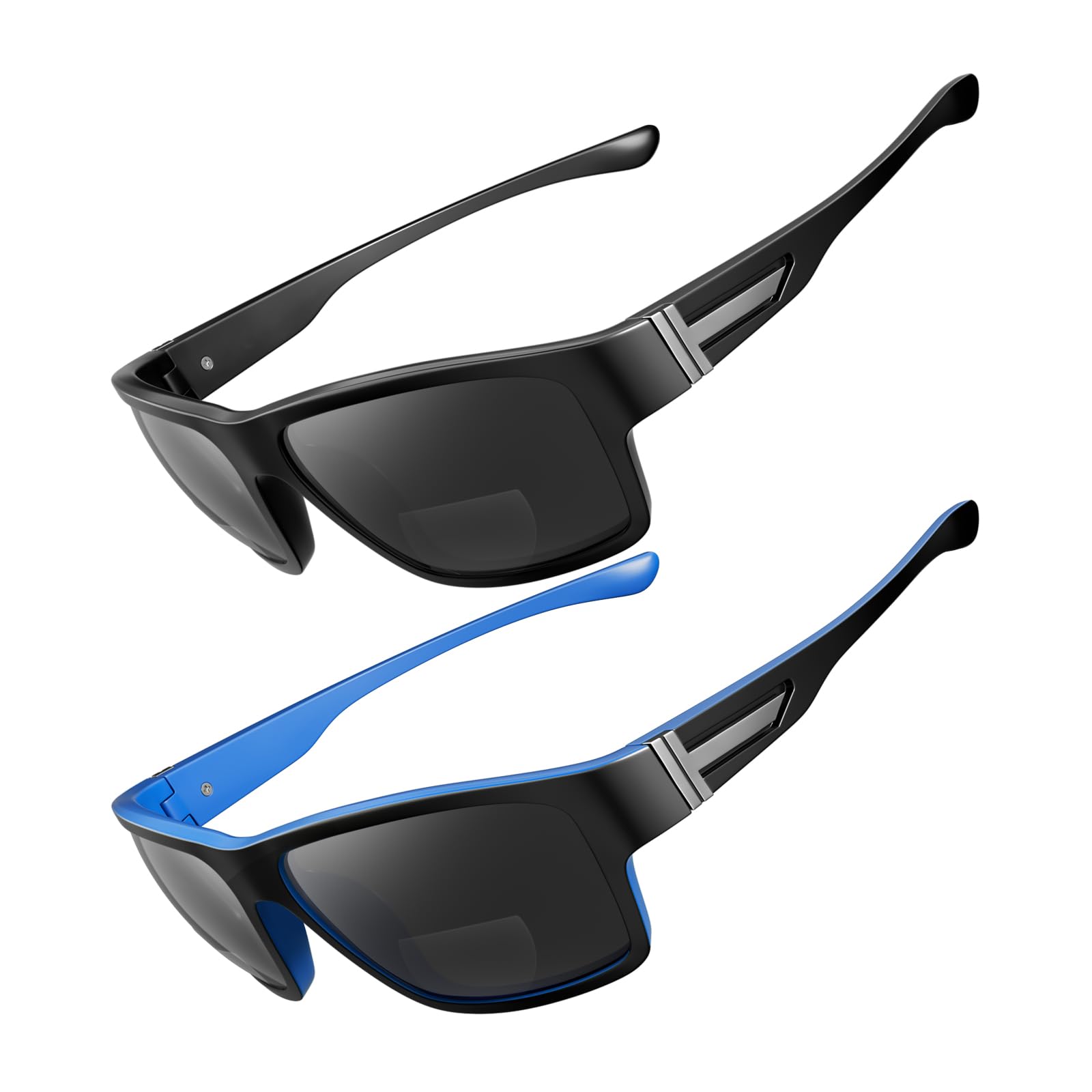 SKYOAK 2 PACK Upgraded Unbreakable Bifocal Reading Sunglasses Men TR90 Frame Wrap Around Design Glasses UV400 Protection Outdoor Sun Reader Sports/Driving (Black & Blue +2.5)