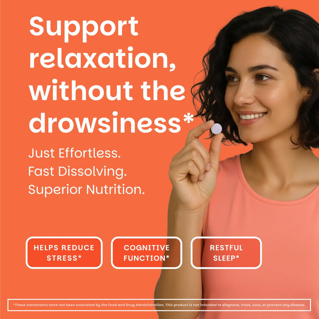 EZ Melts L-Theanine 200 mg - Stress & Relaxation Support Supplement - No Artificial Flavors - No Drowsiness - Non-GMO & Vegan - Sweet Cherry - 60 Dissolvable Tablets (30 Servings)
