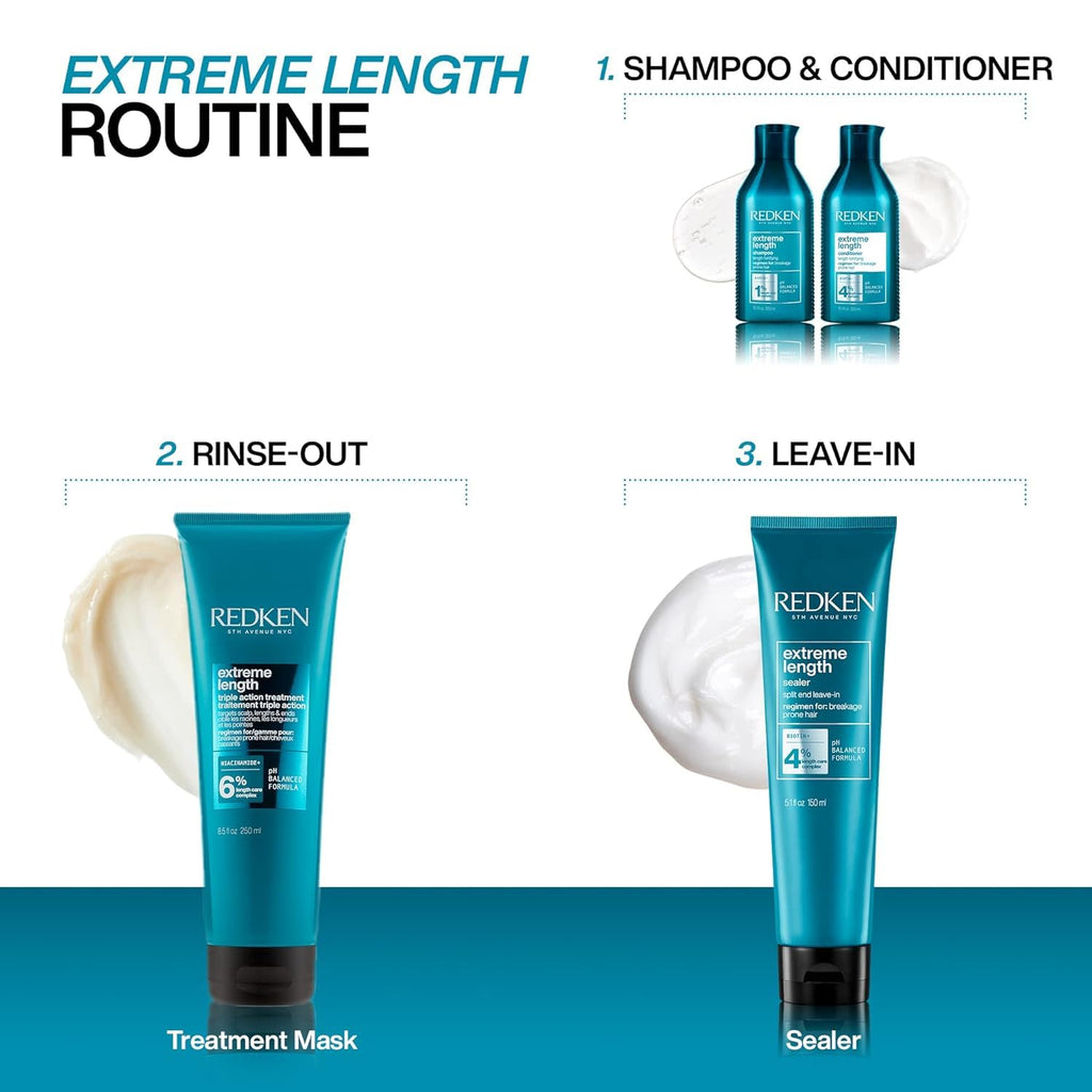 Redken Extreme Length Shampoo For Damaged Hair - Prevents Breakage and Strengthens Hair, Infused With Biotin For Hair Growth, 33.8 Fl Oz