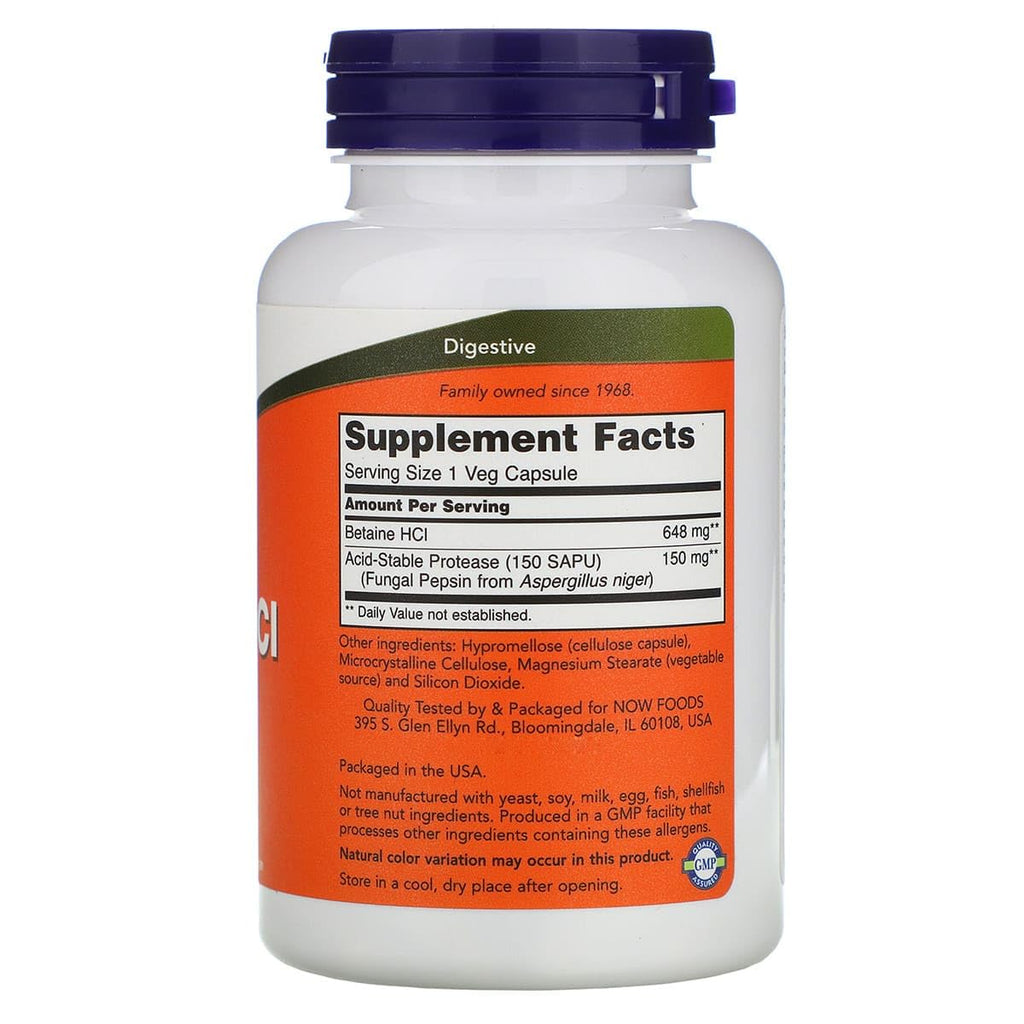 Now Foods Betaine HCl, 648 mg with 150 mg of Pepsin, 120 Capsules, 2 Pack