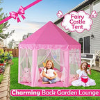 wilwolfer Princess Castle Play Tent for Girls Large Kids Play Tents Hexagon Playhouse with Star Lights Toys for Children Indoor Games (Pink)
