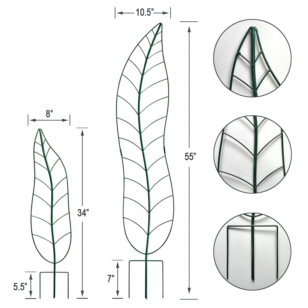 Garden Trellis Plant Support Trellis Green Leaf Trellis Garden Decoration for Climbing Vines Floral Metal Trellis Set of 2（Green）