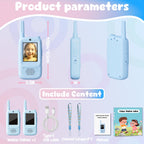Video Walkie Talkie Toys for Age 3-12 Boys, 2 Pack Rechargeable Walkie Talkies with Screen, Christmas Birthday Gifts for Boys Kids Indoor Outdoor Camping (Blue)