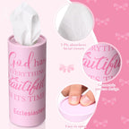 Outus 12 Pcs Christian Car Tissues Cylinder Holder with 3 Ply Facial Tissue Bulk Pink Bow Religious Round Tissue Holder Inspirational Scripture Travel Tissues Boxes Container for Car Cup Home Office