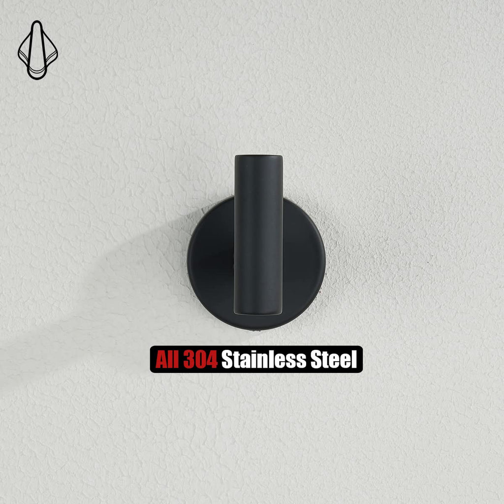 JQK Black Bathroom Towel Hook, Coat Robe Clothes Hook for Bathroom Kitchen Garage Wall Mounted (4 Pack), 304 Stainless Steel Matte Black, TH100-PB-P4