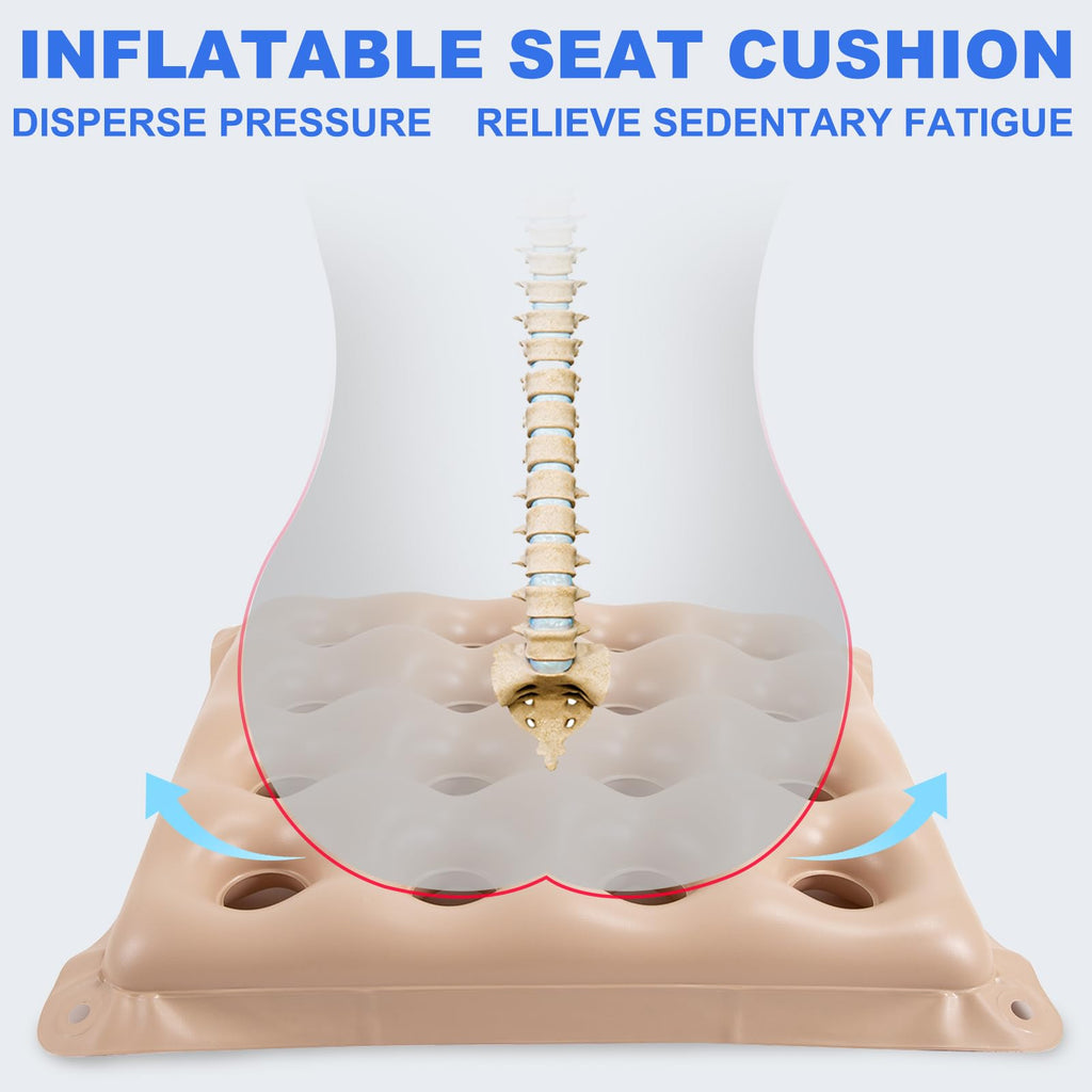 2-Pack Waffle Inflatable Seat Cushions with Pump, 18 Inch Beige 16-Hole Air Cushion for Pressure Relief, Wheelchair, Office Chair, Car Seat & Travel (Beige)