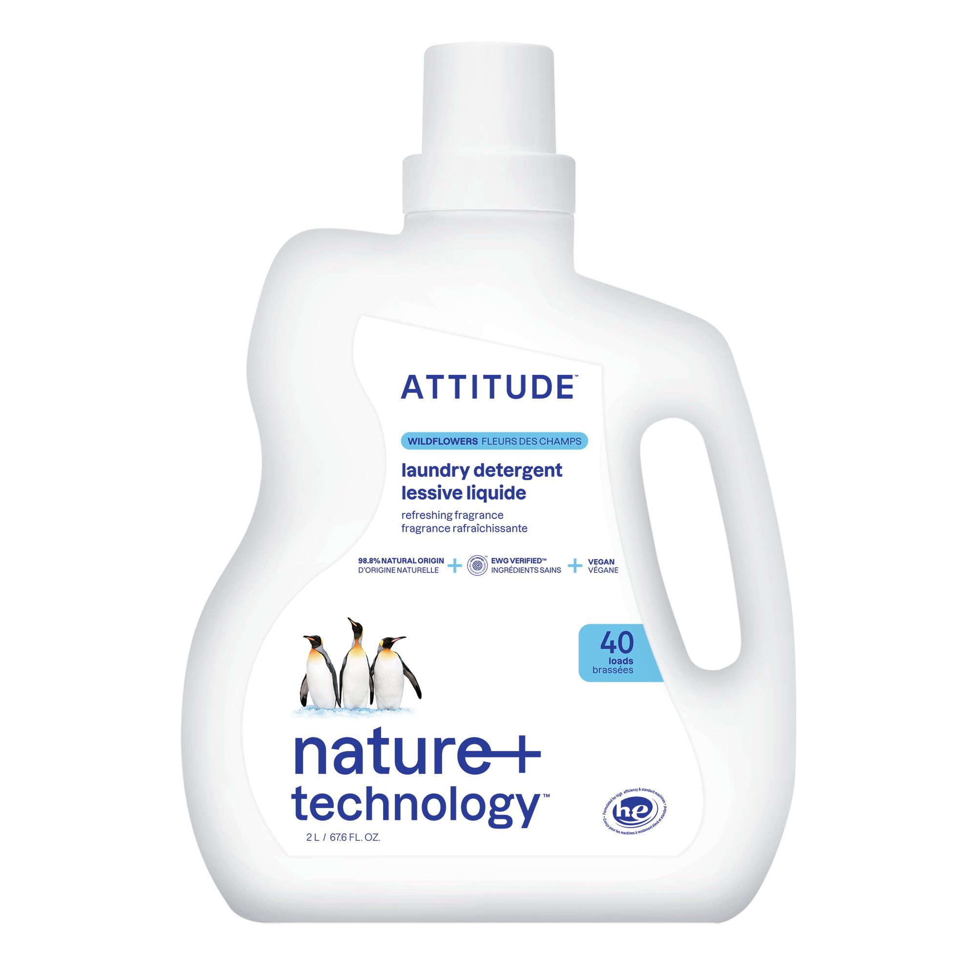 ATTITUDE Liquid Laundry Detergent, EWG Verified, HE Compatible, Plant-Based & Vegan, Natural Laundry Soap, Wildflowers Scent, 40 Loads, 67.6 Fl Oz
