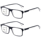 Missfive 2-Pack Mens Light Multifocus Progressive Reading Glasses Blue Light Blocking, Multifocal Spring Hinge No-Line Trifocal Readers Black Eyeglasses(Workspace For Near Range, +2.5)