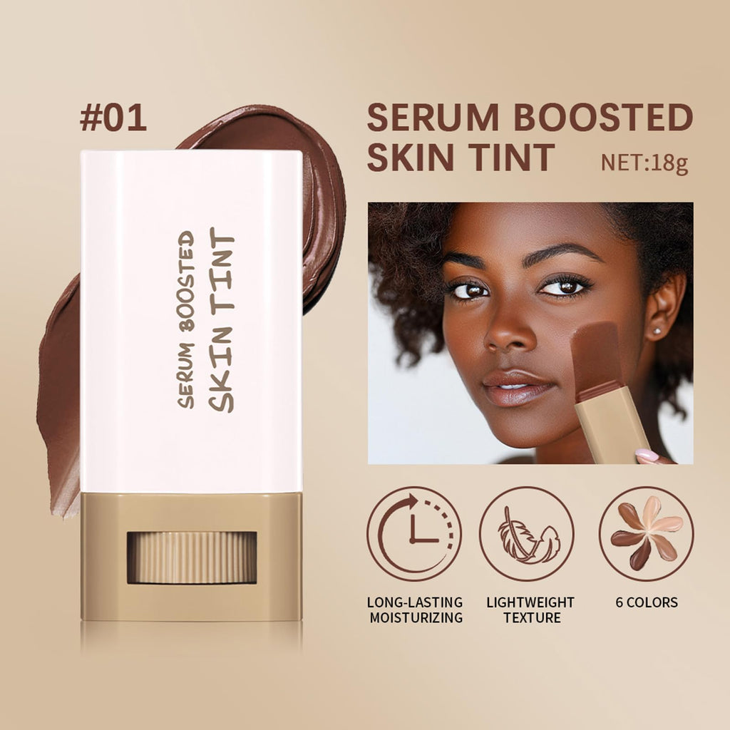 2PCS Beauty Balm Serum Boosted Skin Tint Stick – Face Tint Balm Foundation with Serum Benefits, Buildable Hydrating Coverage, Moisturizing Concealer Stick for Glowing Skin & Flawless Finish (3#, 2)