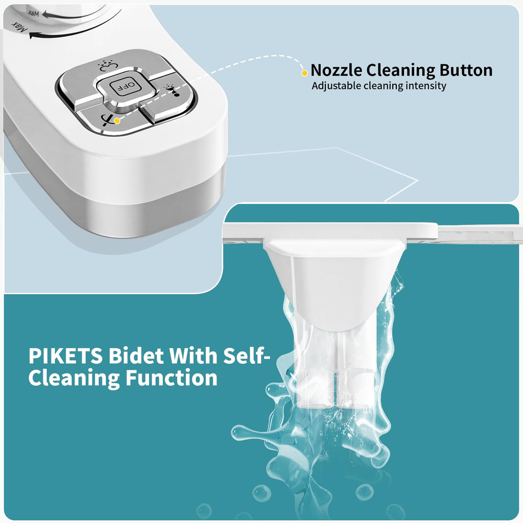 Bidet Attachment for Toilet, Dual Nozzle (Frontal and Rear Wash) Non-Electric Fresh Water Toilet Seat Attachment with Nozzle Self Cleaning, Adjustable Water Pressure(Chrome Silver)
