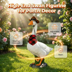 Premium Adjustable Large Porch Goose Statue – 14 Inch Realistic Hollow Plastic Garden Goose with Removable Cowboy Hat & Bandana, Stone Base with Sand-Fillable Design for Outdoor Stability (White)