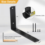 4 Pack - L 8" x H 6" x W1.5, 5mm Thick Black L Shelf Bracket, Iron Shelf Brackets, Metal Shelf Brackets, Floating Shelf, Shelf Supports with Screws