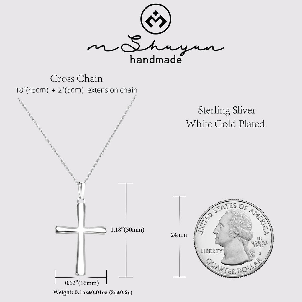 M SHUYUN Silver Cross Necklace for Mother's Day, Handcrafted from S925 Sterling Silver, White Gold Plated. Timeless Design, Bringing Luck, Protection & Faith. Cross Faith Pendant Necklace for Women.
