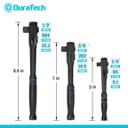 DURATECH 3-Piece Drive Ratchet, 1/4", 3/8", 1/2" 90-Tooth Quick-Release Ratchet Wrench, Reversible, Cr-V Made, 4° Swing, Manganese Phosphate Black Finish, Gifts for Men Gifts for Women