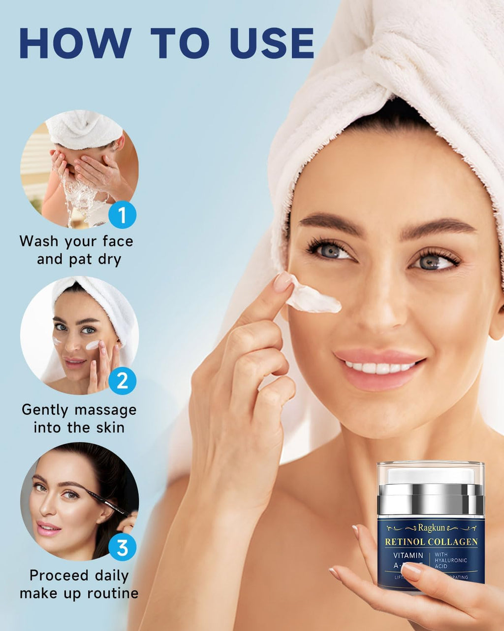 Ragkun Retinol Cream for Face, Collagen Neck Creams for Tightening and Firming, Anti Aging Day & Night Facial Moisturizer for Women & Men, Instant Face Lift Wrinkle Cream 2-Pack