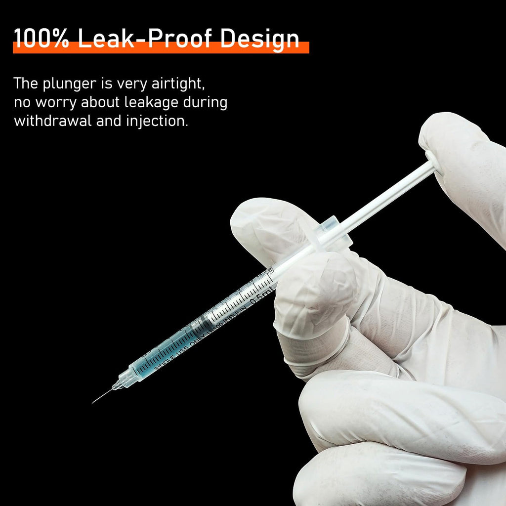 U-100 Syringe with Needle, 30G 1/2cc 5/16 Inch (8mm) Syringe, Individually Wrapped, Pack of 50