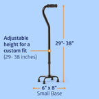 Medline Aluminum Quad Cane with Small Base for Balance, Height Adjustable 29" to 38", Knee Injuries, Surgery Recovery & Mobility, Lightweight Walking Aid for Seniors & Adults, 300 lb Weight Capacity