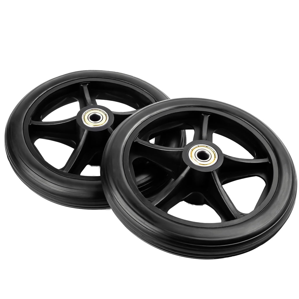 Royitay 2 Pack 6 Inch Rubber Wheelchair Wheels Replacement for Walkers, Rollators, Wheelchairs,Durable Anti-Slip ABS Wheel Hub- Universal Aid Wheels for Adults, Seniors, Black