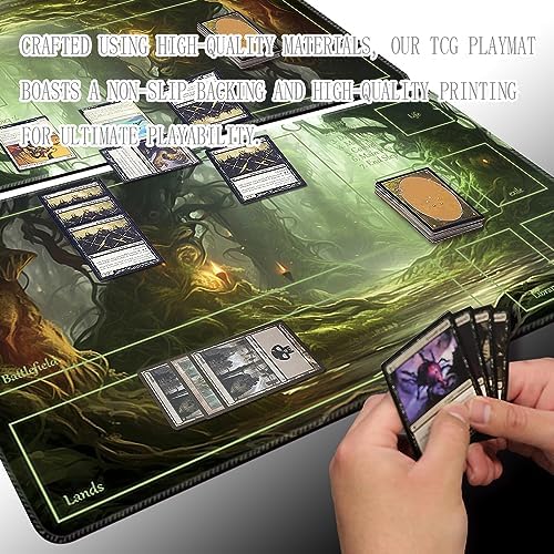 MTG Playmat Size 24x14in Free Storage Bags Non-Slip Backing, Ideal for Card Game Enthusiasts TCG Playmat (Forest Spirit Realm-Deck)