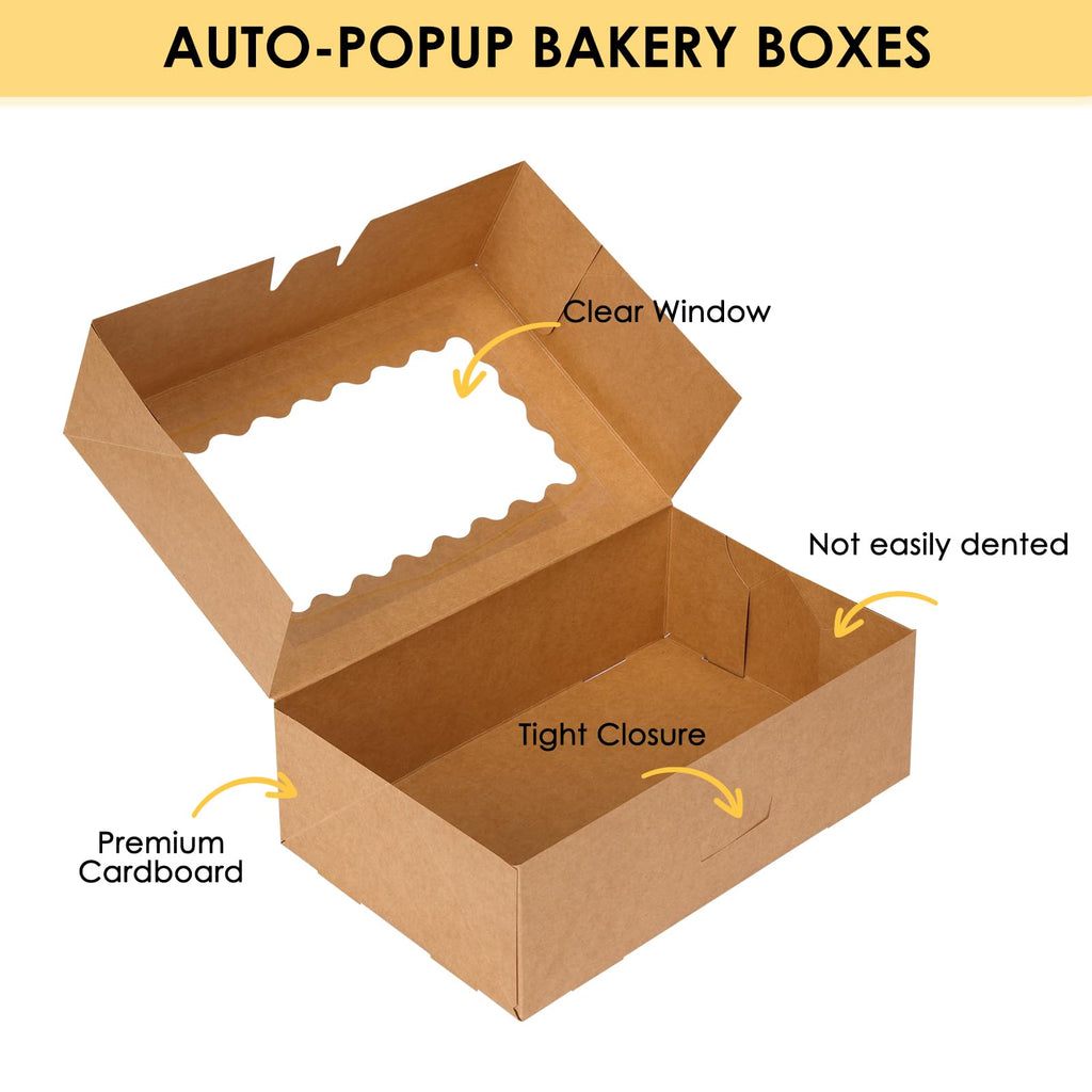 Moretoes 28pcs Cookie Boxes with Window, 9x6x3 Inch Brown Bakery Boxes Pastry Containers for Chocolate Covered Strawberries, Candy, Muffins, Donuts