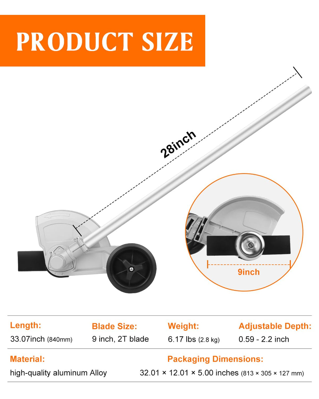 Upgraded Edger Lawn Tool 9" 2T Cutting Blade Lawn Edger Attachment up to 2.2" Depth Adjustable Widely Compatible