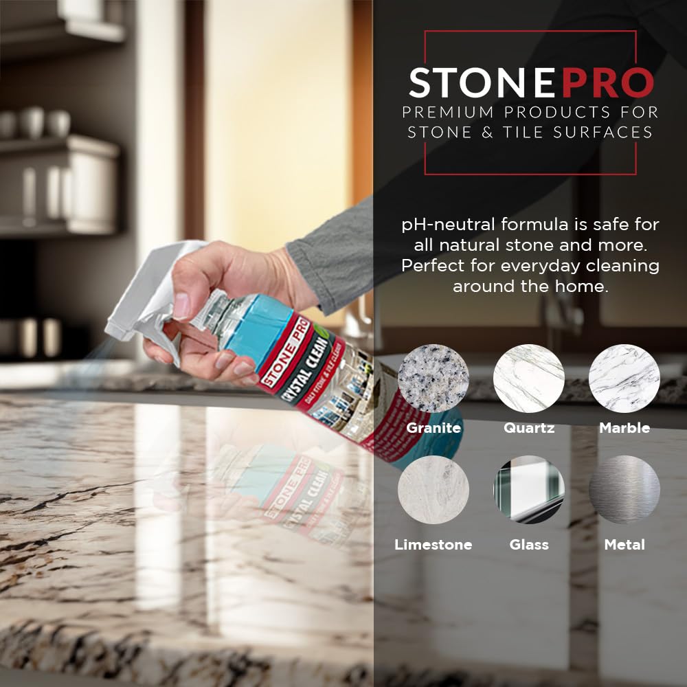 StonePro Crystal Clean - PH Neutral Cleaner for Stone Surfaces (Ready-To-Use Spray, 16 oz)