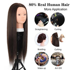 Opini 26 Inch Mannequin Head 80% Real Human Hair Styling Mannequin Doll Head Human Hair for Hairdresser Practice Hair and Makeup With Free Clamp (#4 No Makeup)